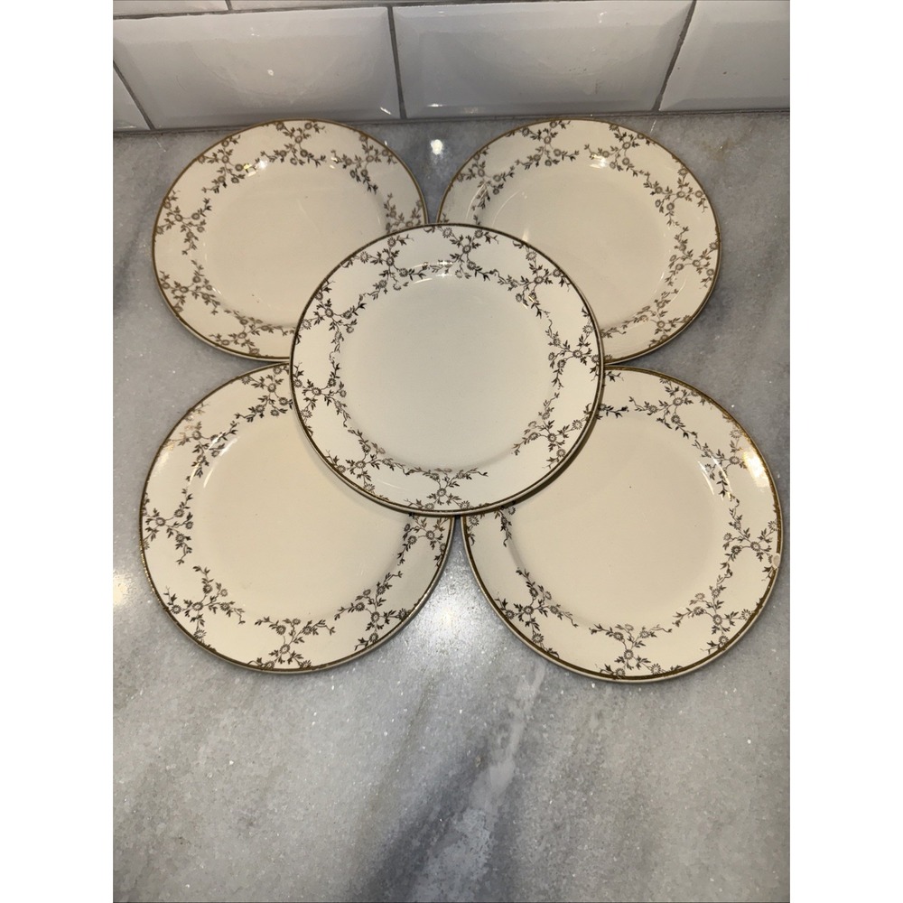 universal‎ cambridge camwood ivory 22 carat gold Dessert Plates Set Of 5